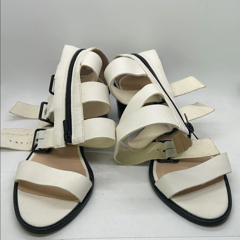 Loeffler Randall Cream Leather Zipper Open Toe Gladiator Sandals Shoes *Size 10* - Picture 1 of 10
